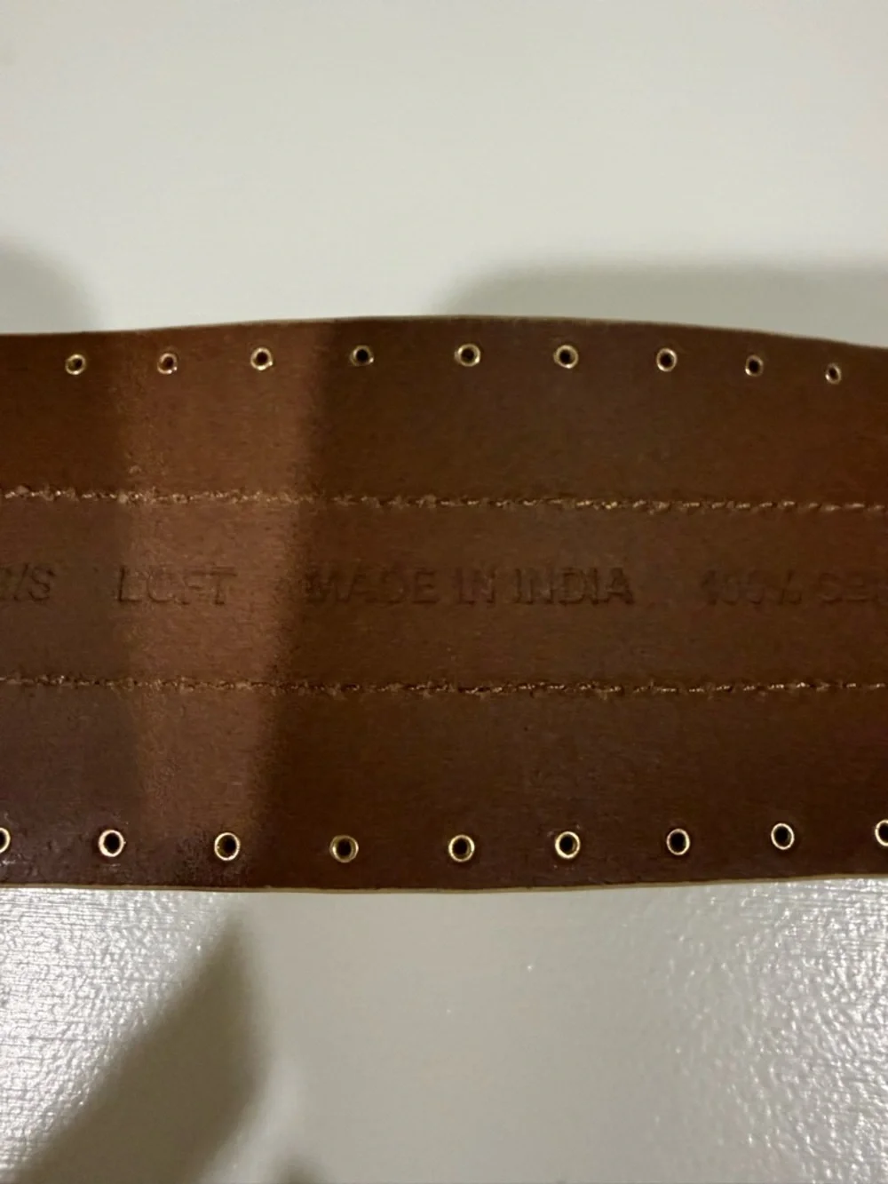 LOFT Taupe Wide Leather Belt with Gold Buckle